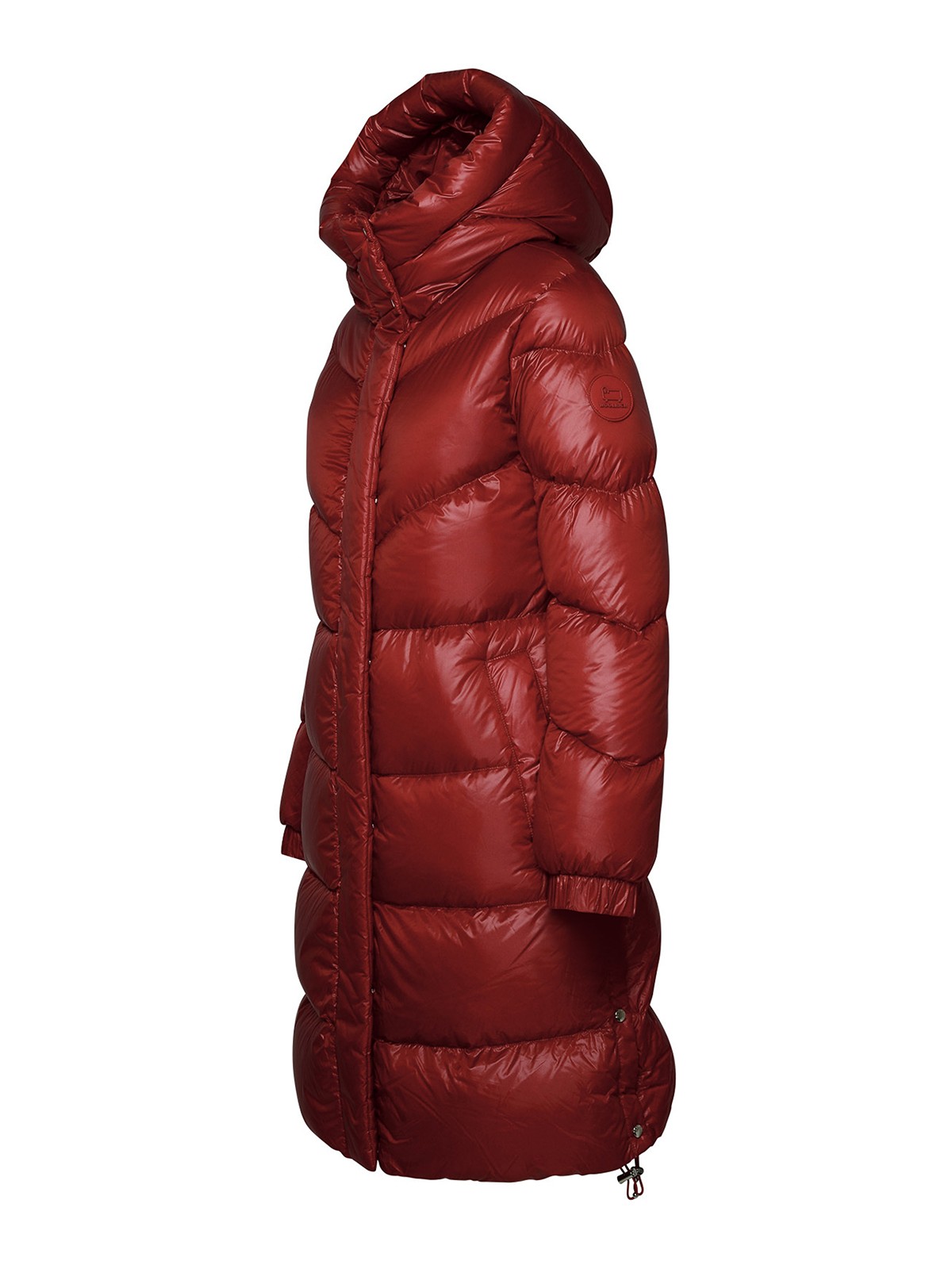 Shop Woolrich Long Down Jacket In Brick Nylon In Red