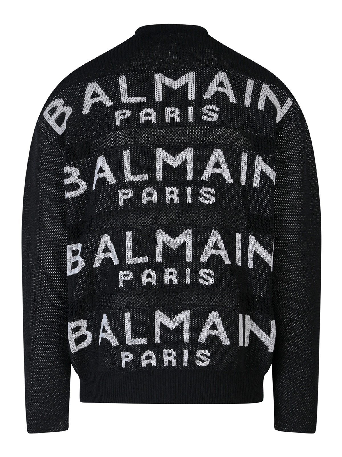 Shop Balmain Cotton Blend Sweater With  Paris Logo In Black