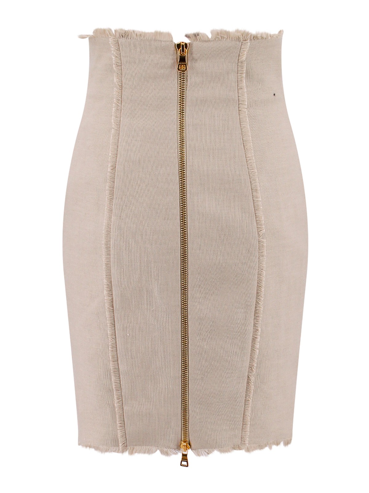 Shop Balmain Linen And Hemp Skirt With Iconic Buttons In Beige