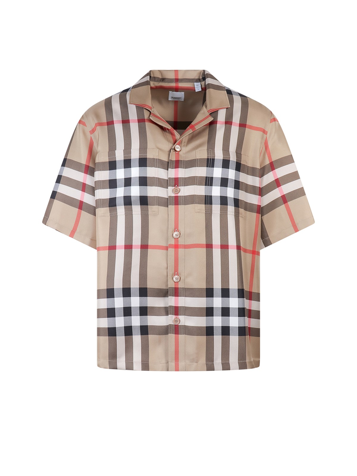 Shop Burberry Silk Shirt With Iconic Check In Beige