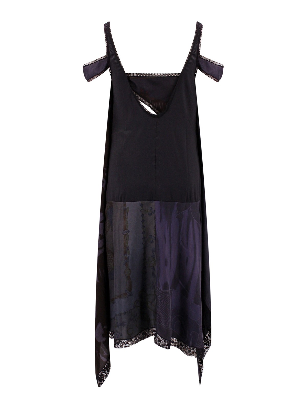 Shop Marine Serre Silk Dress With Lace Profiles In Black