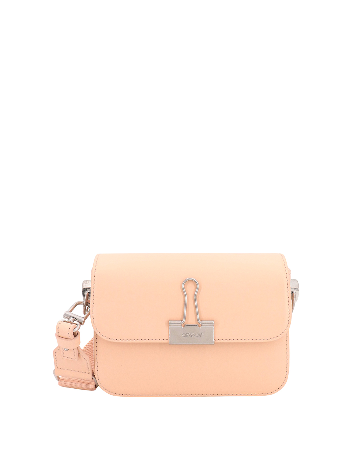 Off-white Leather Shoulder Bag With Engraved Logo In Nude & Neutrals
