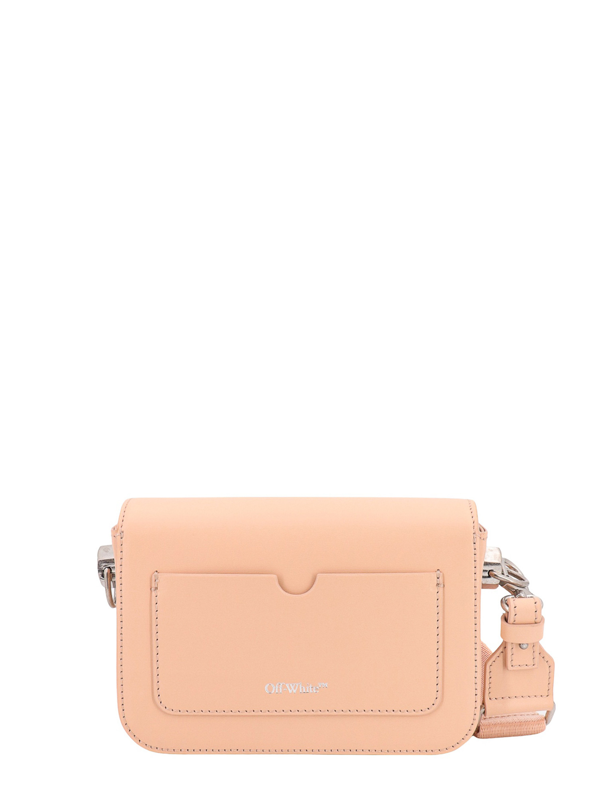 Shop Off-white Leather Shoulder Bag With Engraved Logo In Nude & Neutrals