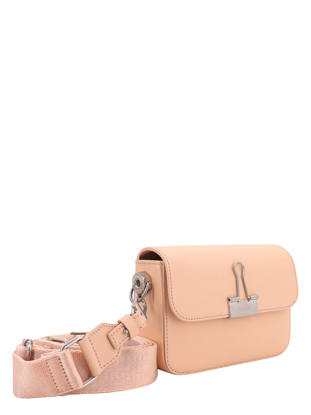 Shop Off-white Leather Shoulder Bag With Engraved Logo In Nude & Neutrals