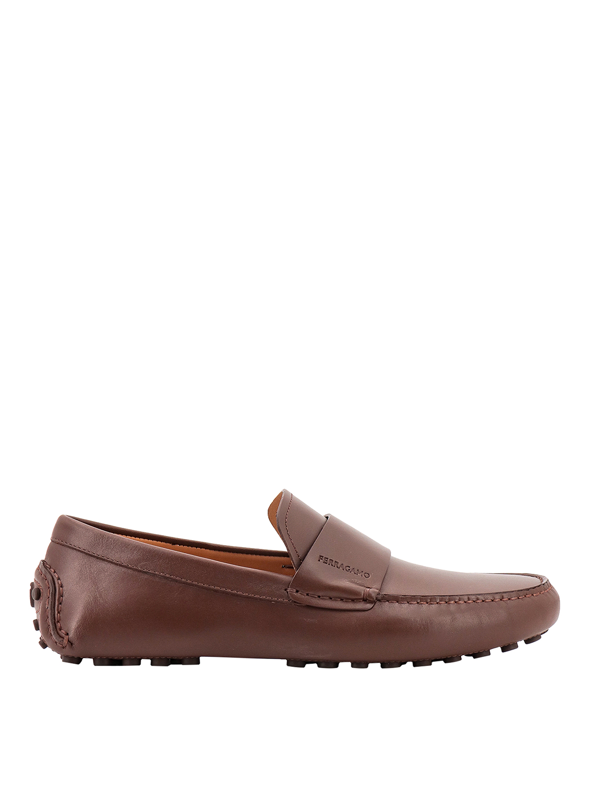Ferragamo Leather Loafers In Brown
