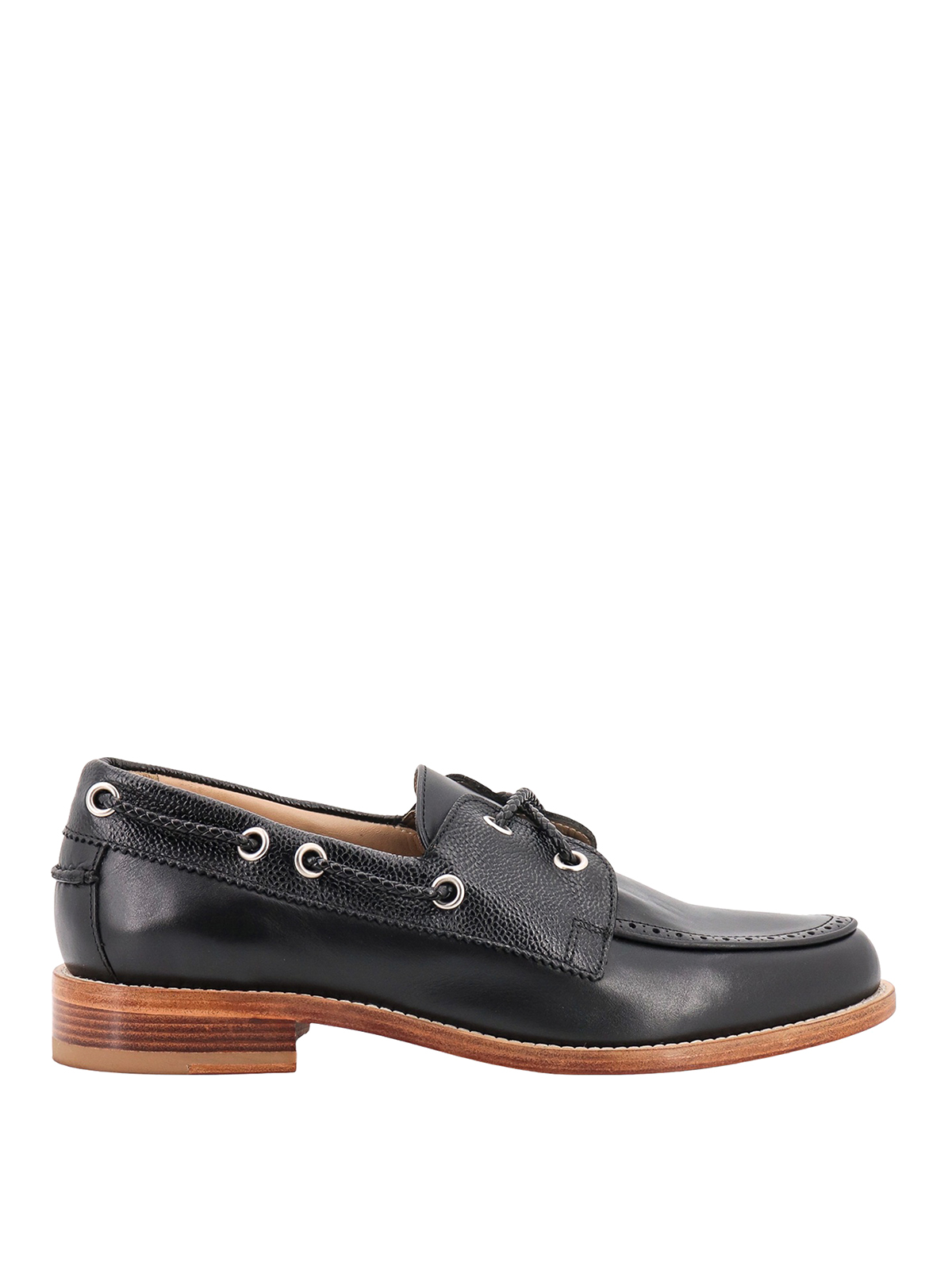Thom Browne Leather Loafer With Textured Leather Inserts In Negro