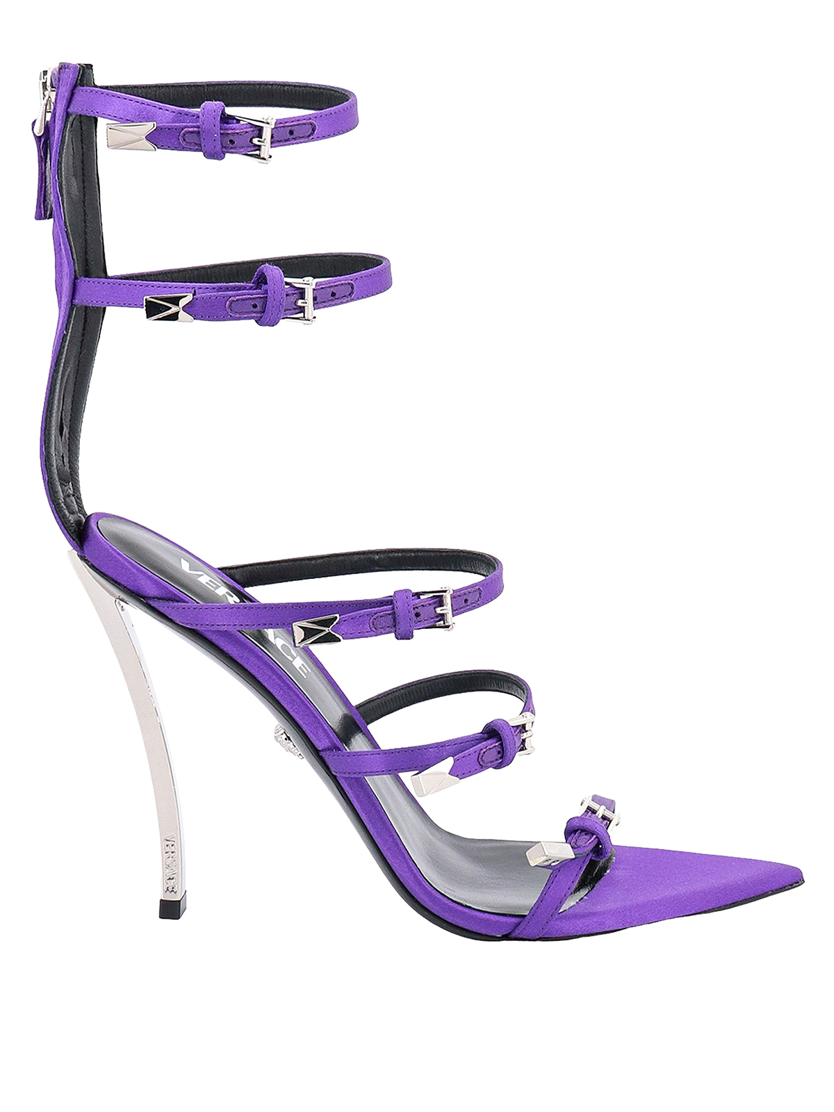 Shop Versace Satin Sandals In Púrpura