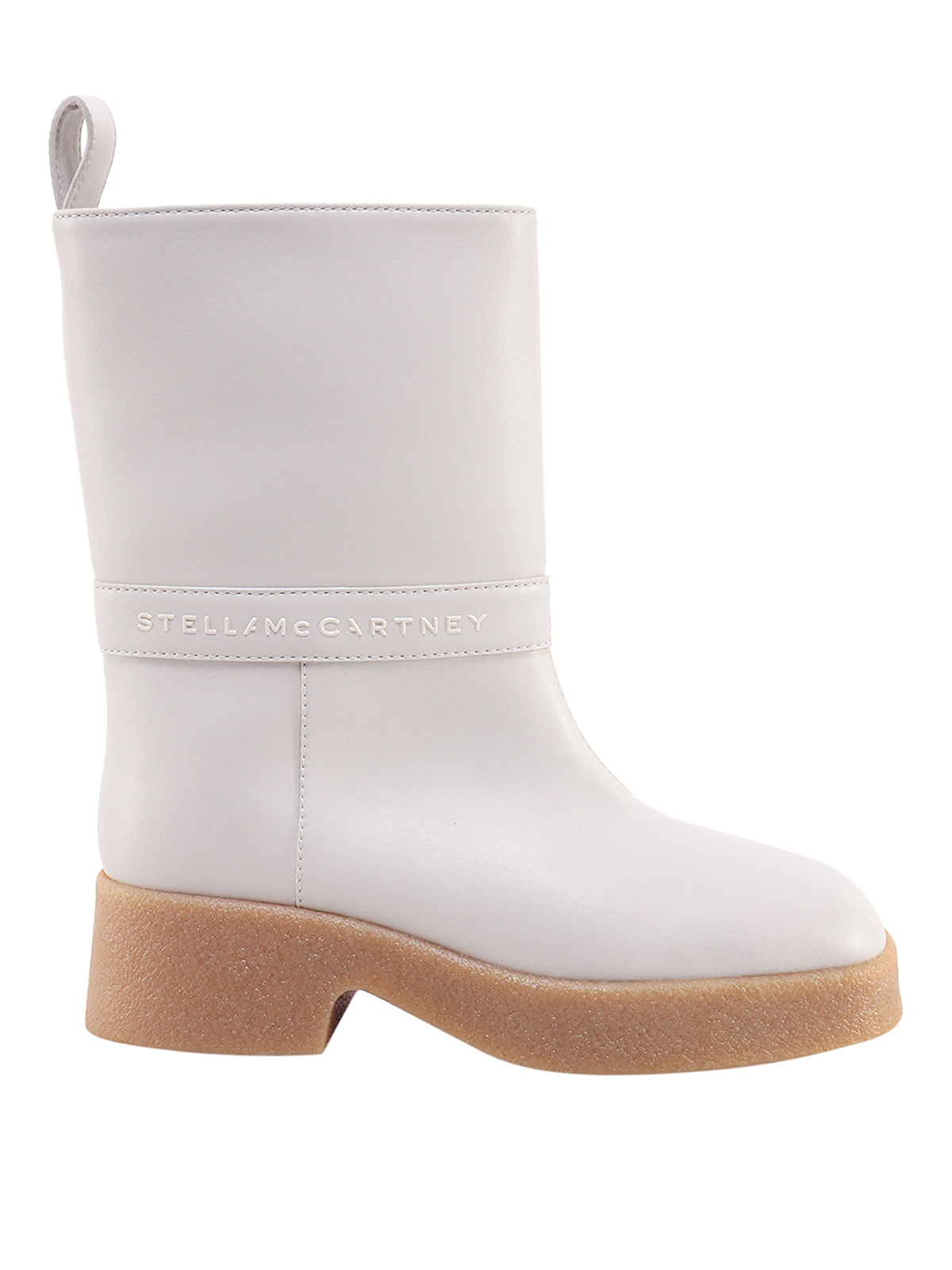 Shop Stella Mccartney Alter Mat Boots With Embossed Logo In Beige