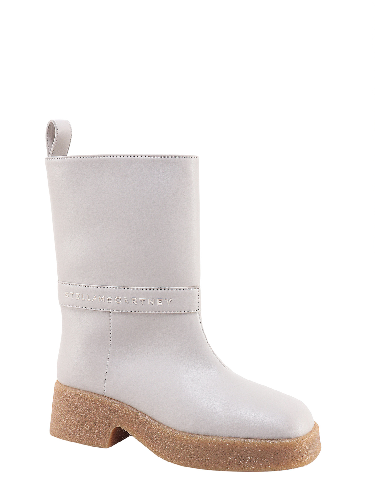 Shop Stella Mccartney Alter Mat Boots With Embossed Logo In Beige