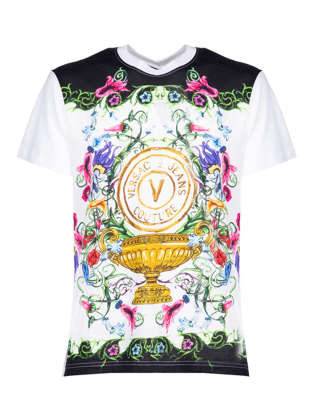 Versace Jeans Couture V Emblem Baroque Tshirt In Multicolour