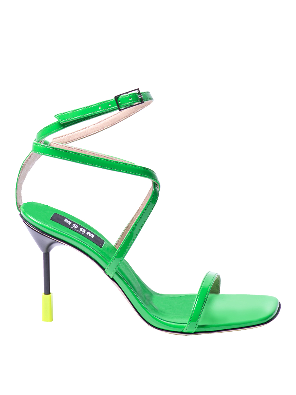 Msgm Patent 100mm Cross-strap Sandals In Green