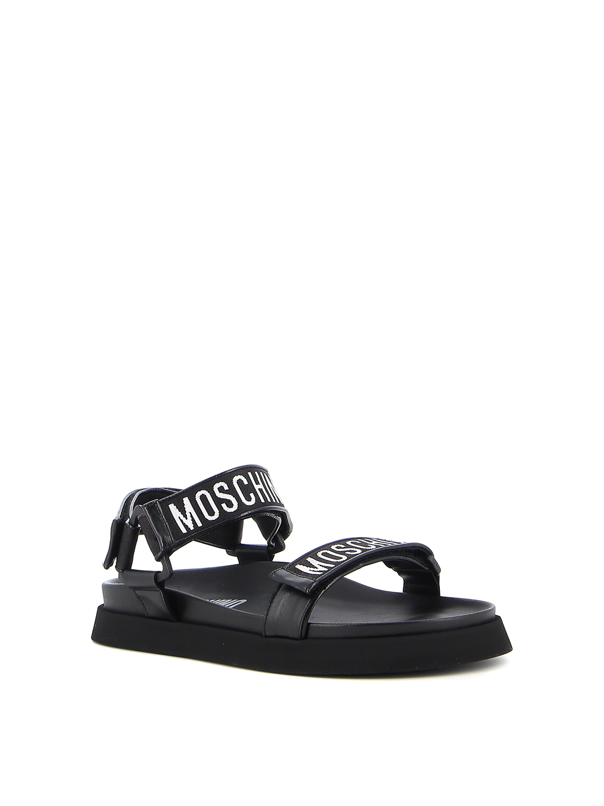 Shop Moschino Ribbon Flat Sandal In Negro