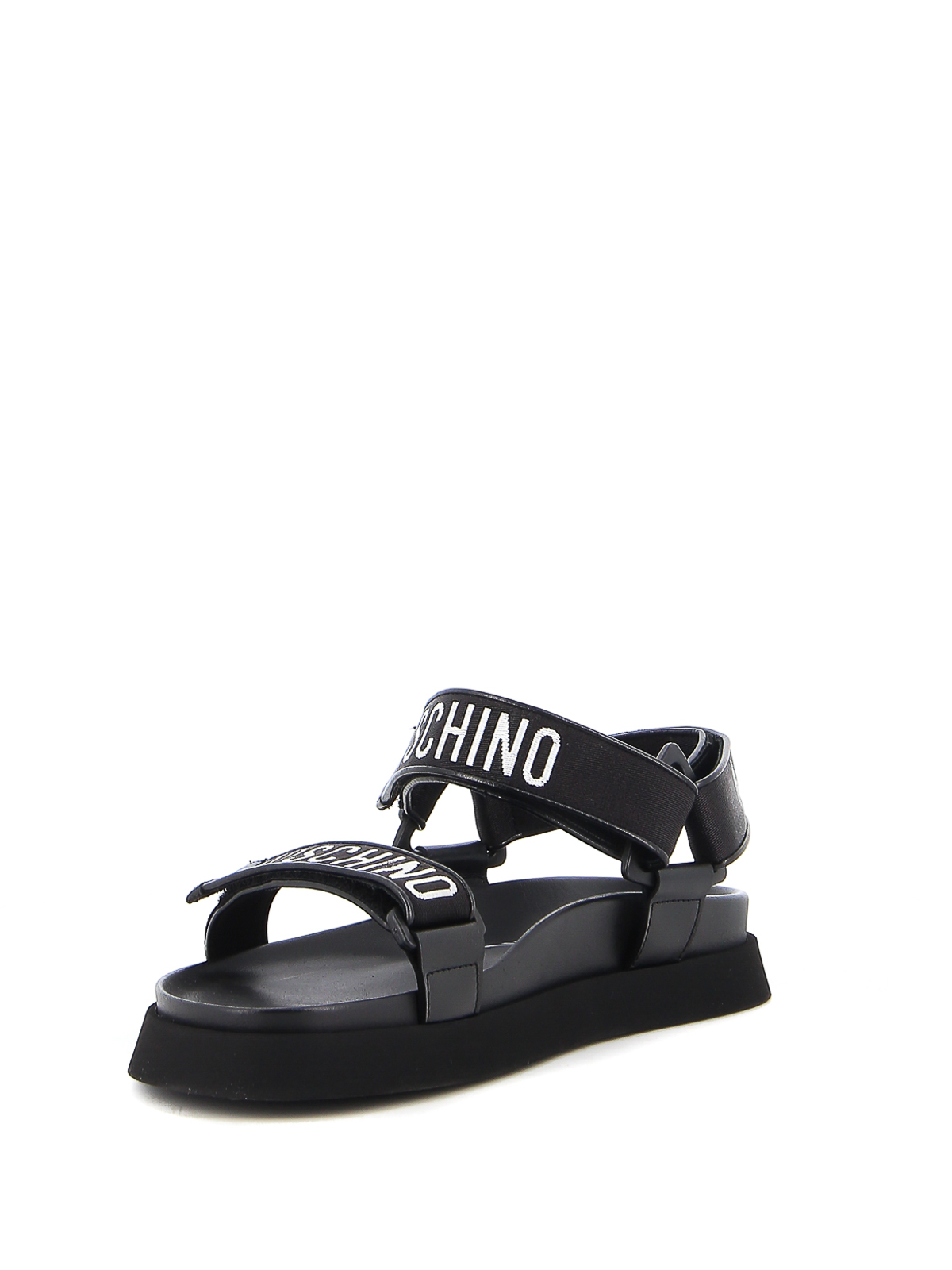 Shop Moschino Ribbon Flat Sandal In Negro
