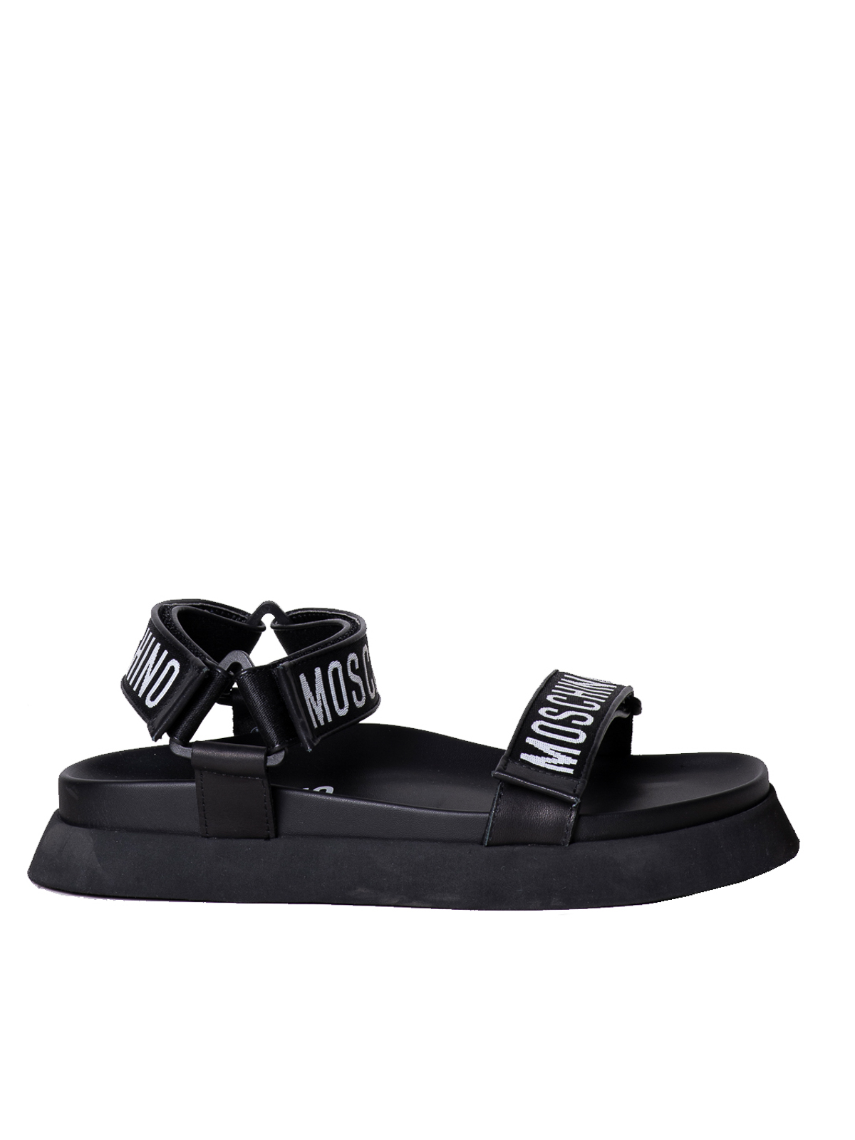 Shop Moschino Ribbon Flat Sandal In Negro
