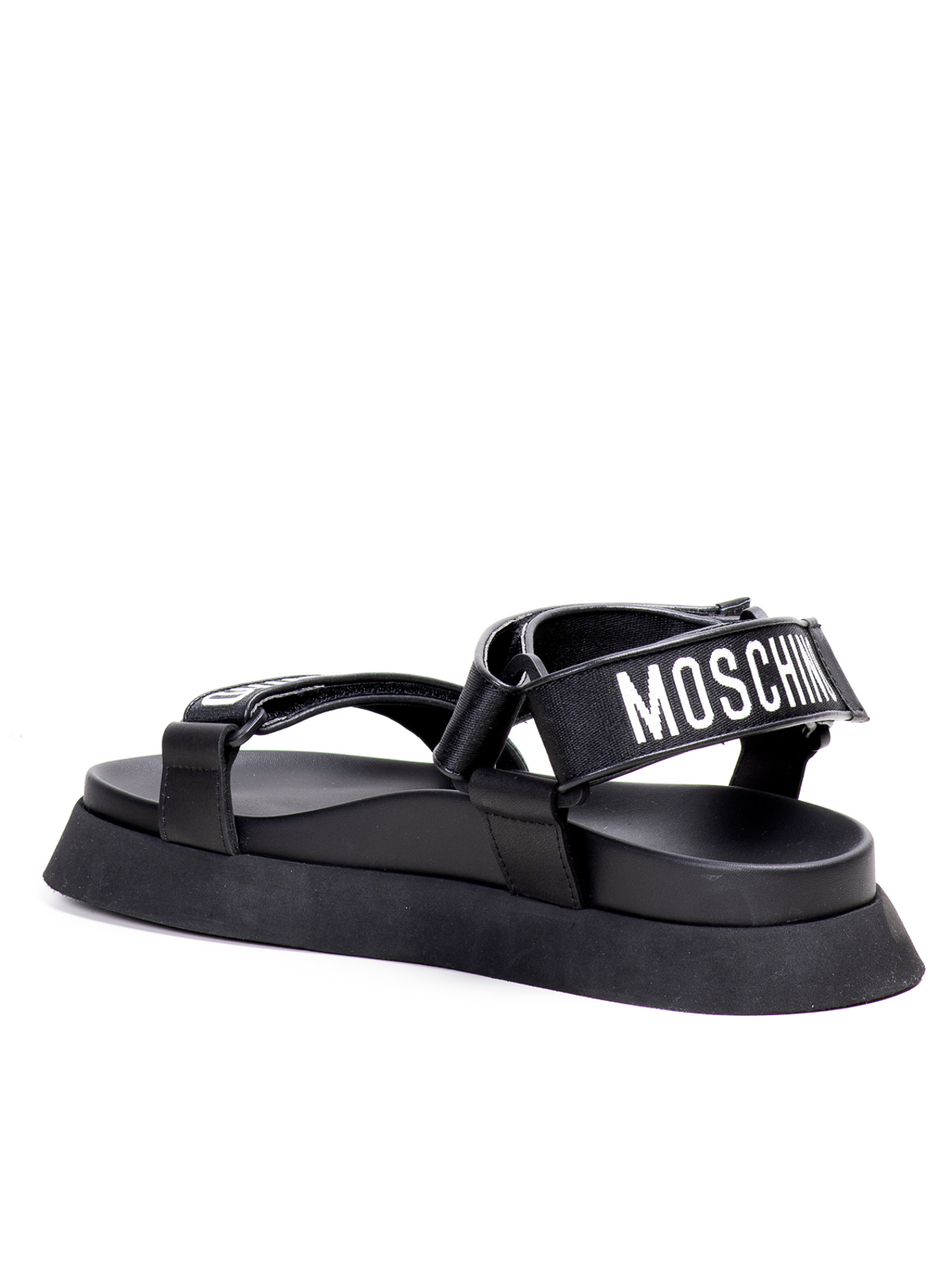 Shop Moschino Ribbon Flat Sandal In Negro