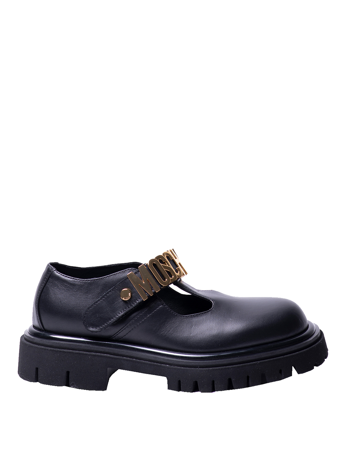 Shop Moschino Metallic Letters Loafers In Black