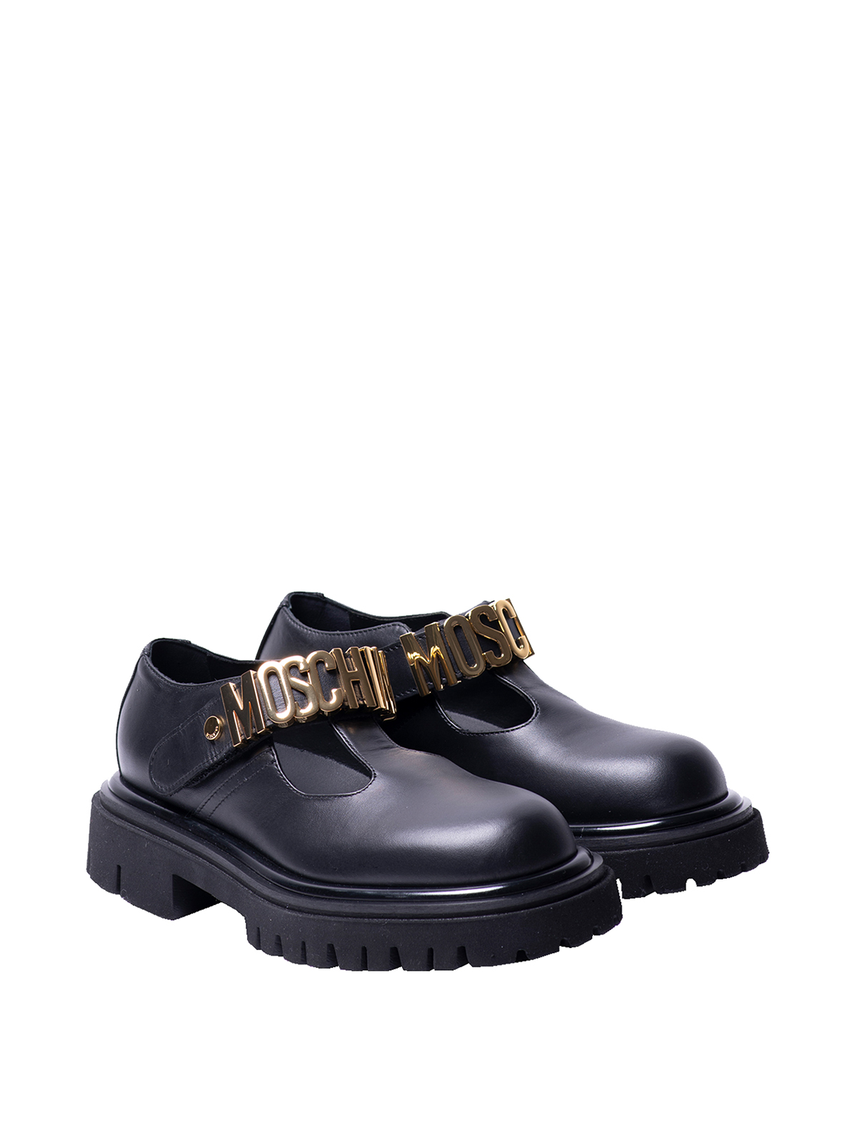 Shop Moschino Metallic Letters Loafers In Black