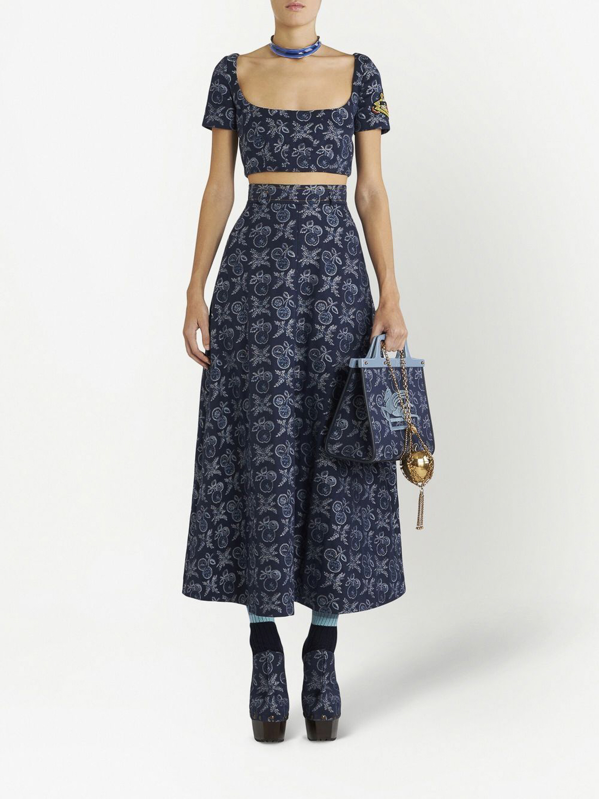 etro denim jacquard mini dress Floral-jacquard Denim Minidress