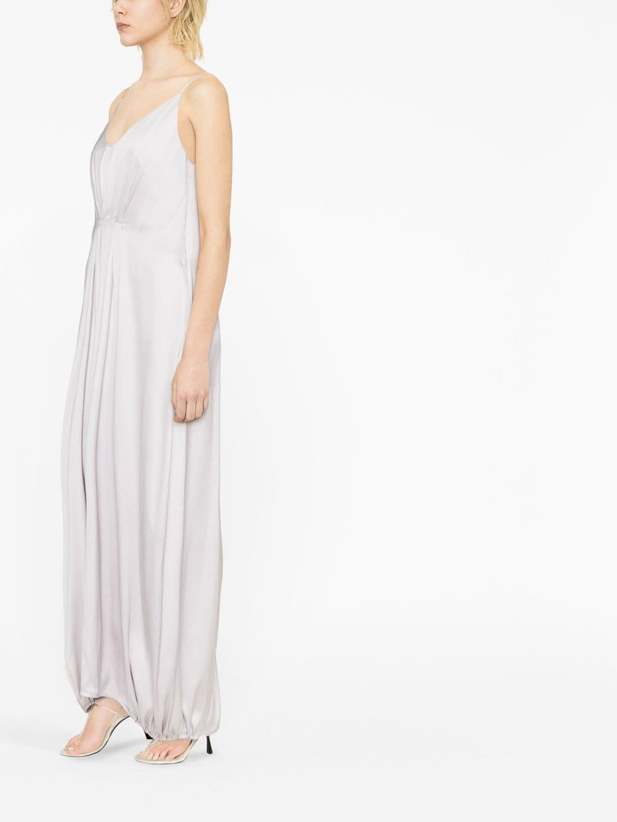 Shop Giorgio Armani Lilac Silk Pleated V-neck Dress In Metallic