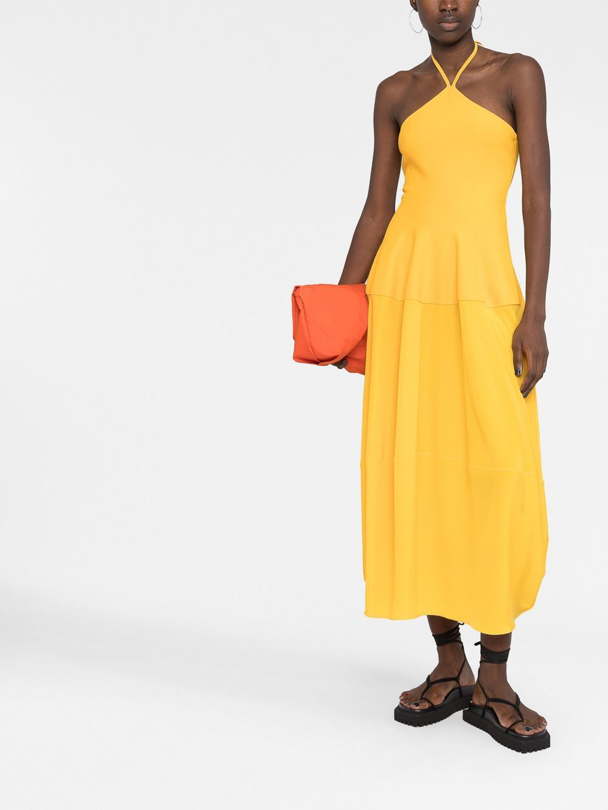 Shop Stella Mccartney Halter Neck Midi Dress In Yellow