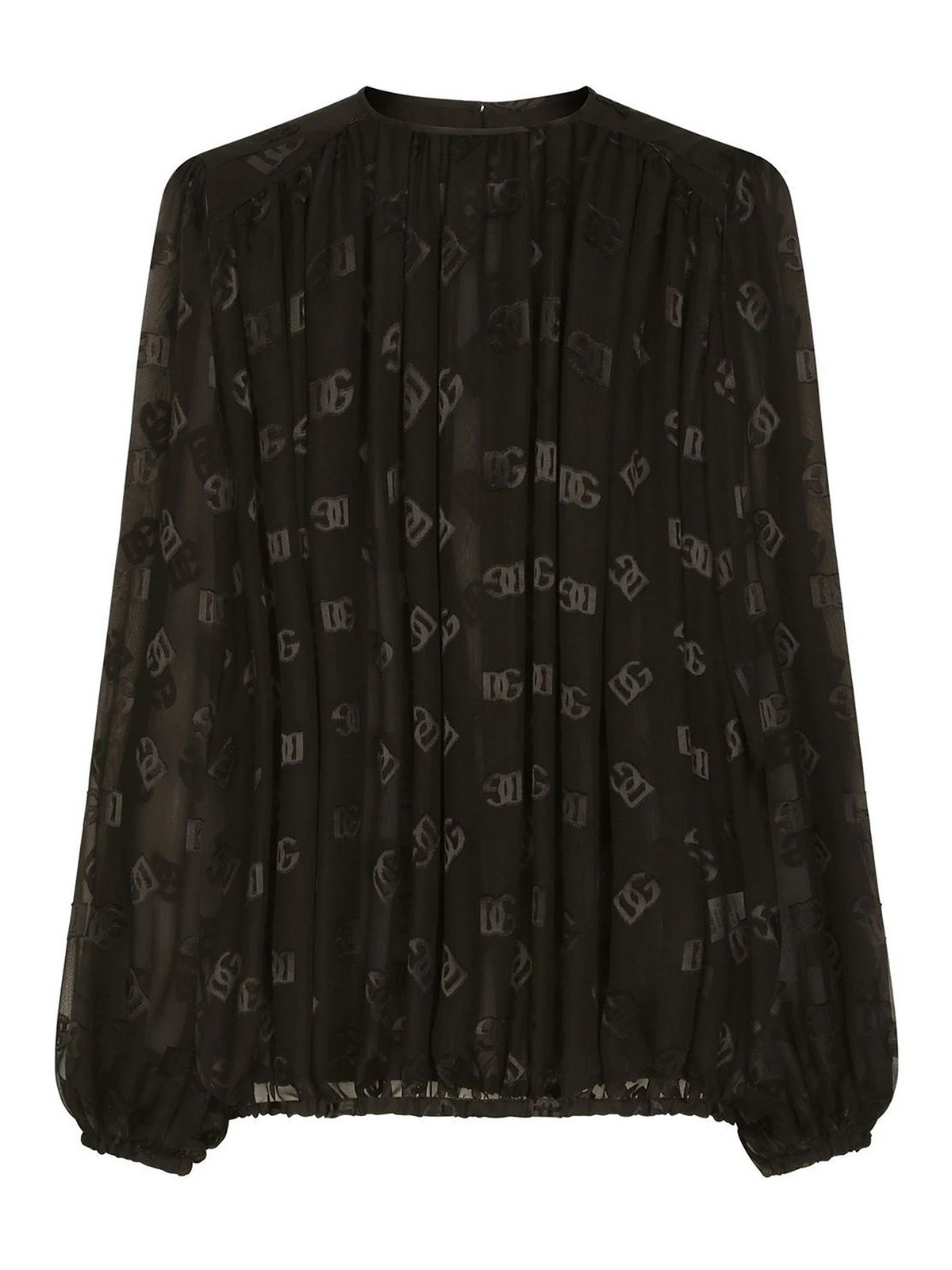 Shop Dolce & Gabbana Logo Jacquard Bishop Sleeve Blouse In Black
