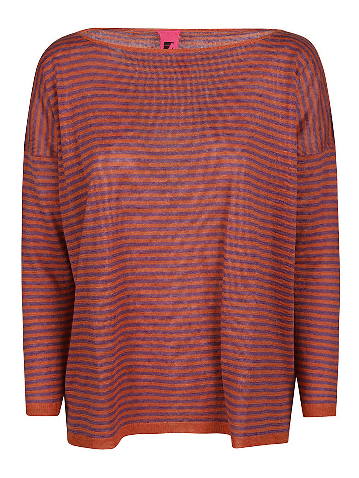 Shop Alessandro Aste Boat Neck Striped Linen Sweater In Orange
