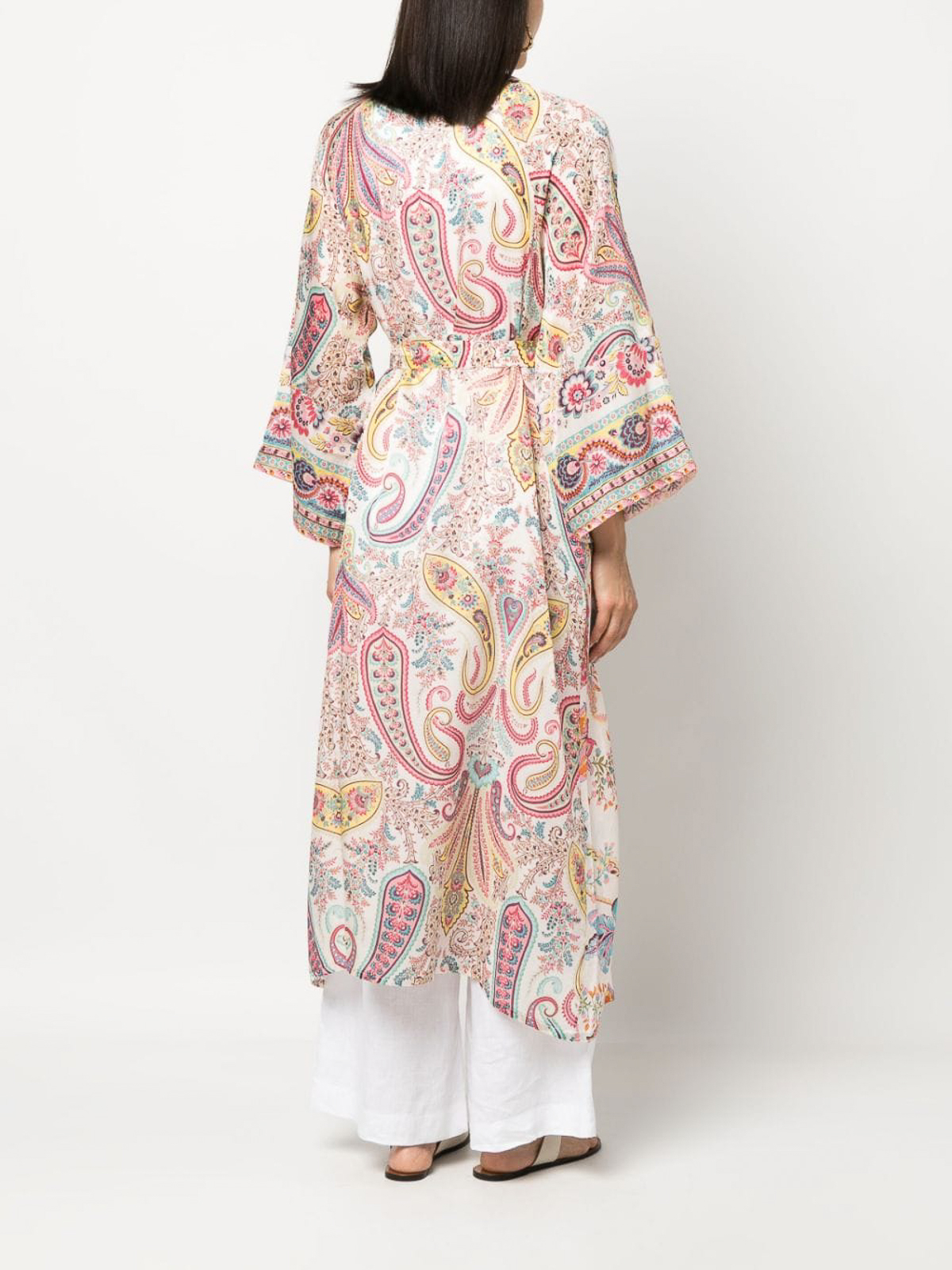 Shop Anjuna Printed Satin Belted Kimono In Multicolour