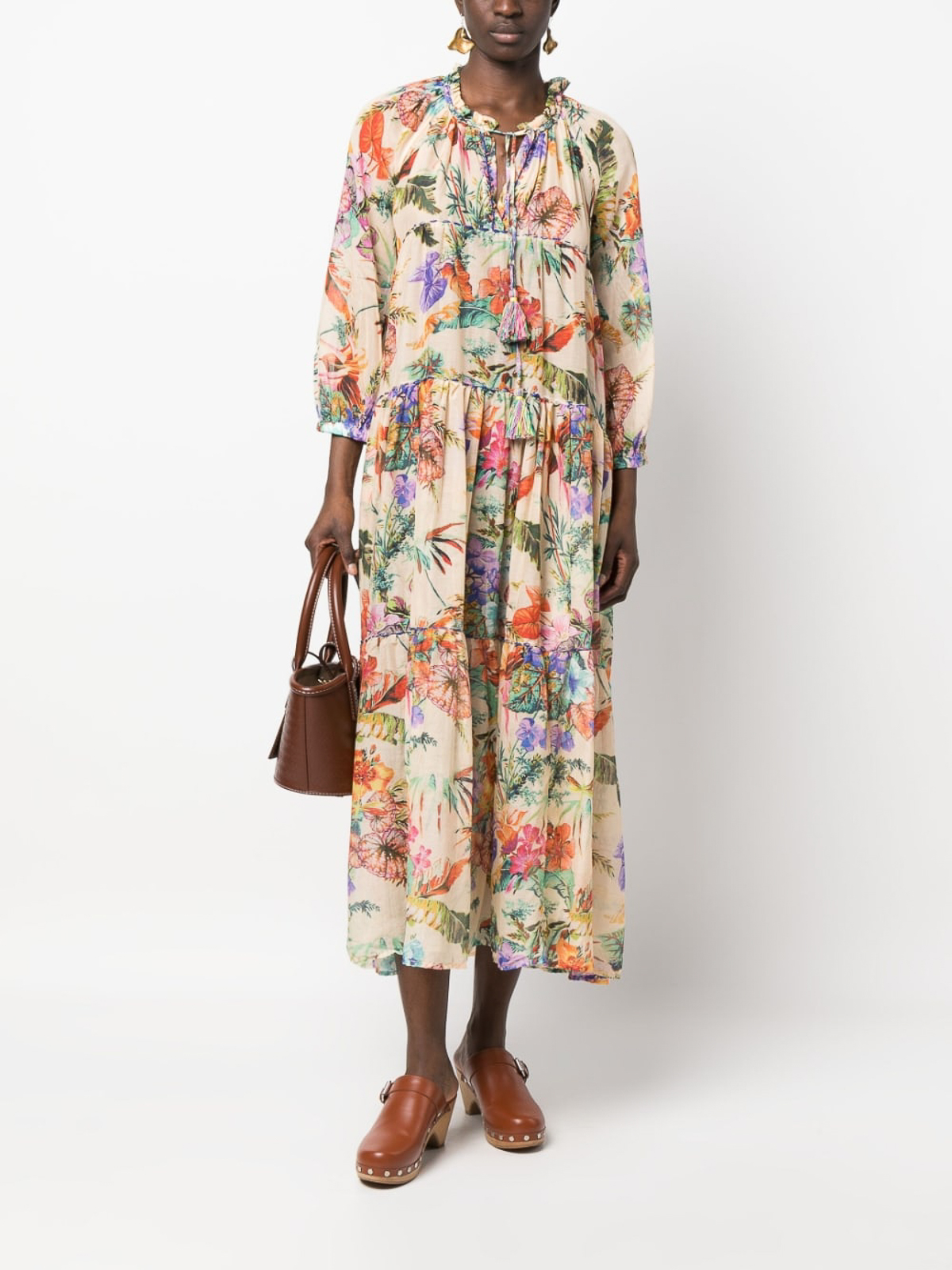 Shop Anjuna Printed Cotton Blend Silk Maxi Dress In Multicolour