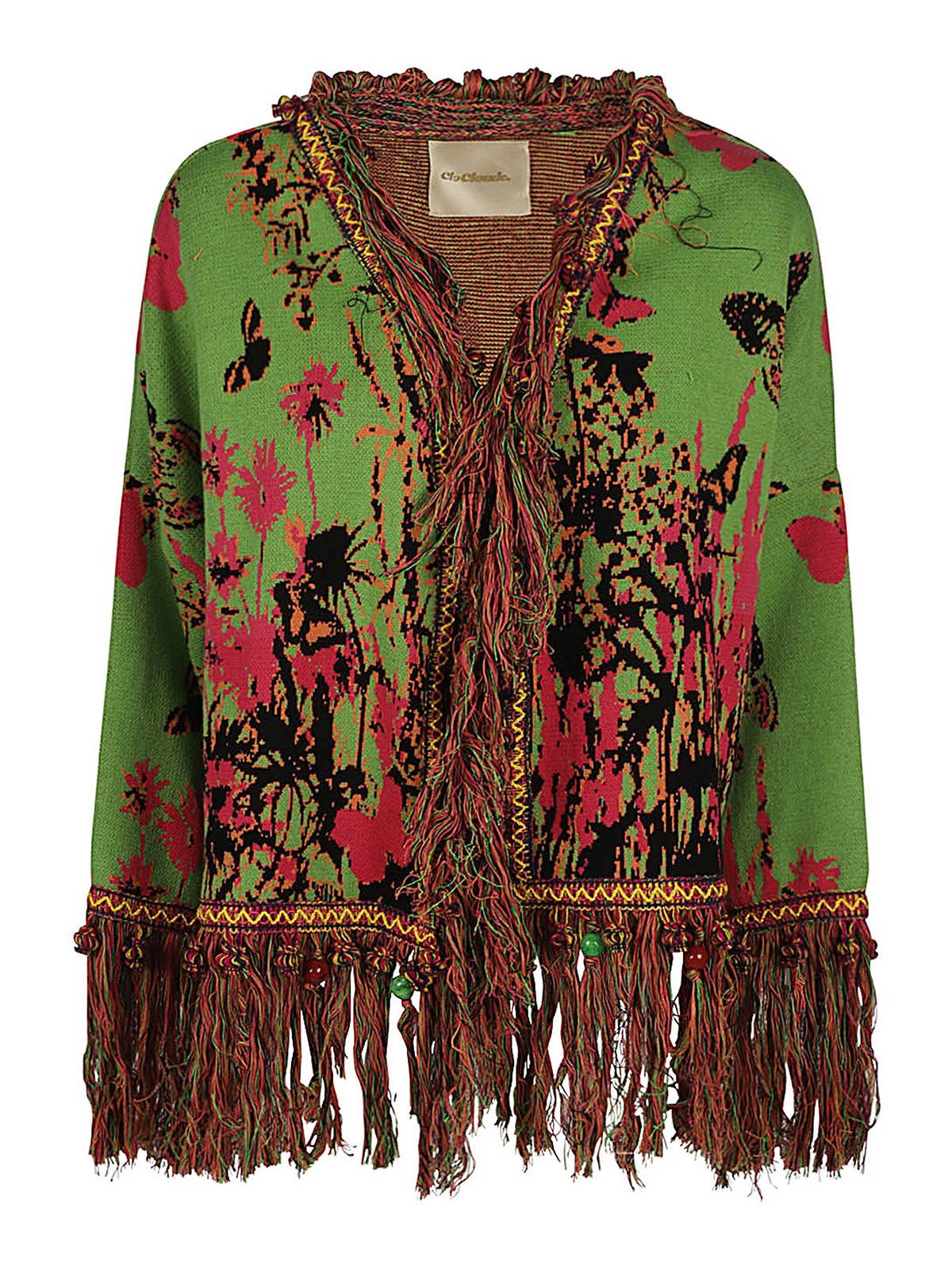 Shop Clocloude Printed Cotton Cardigan In Green
