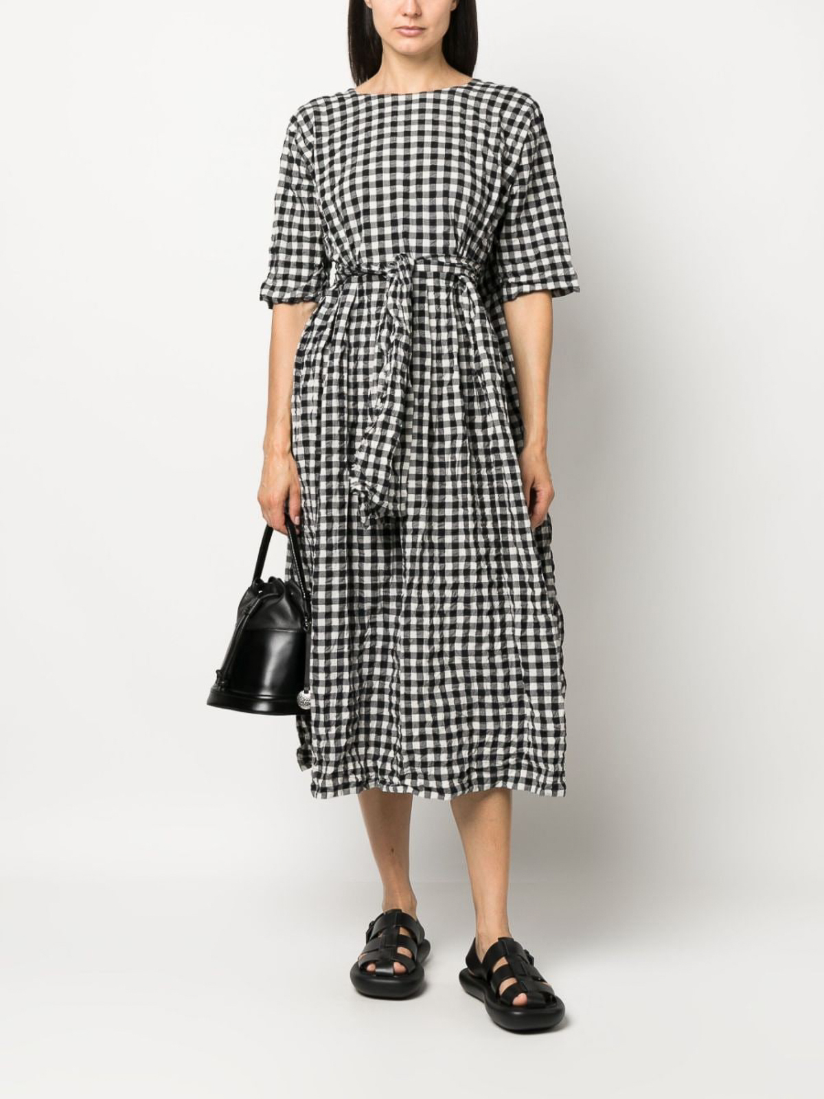 Daniela Gregis Gingham tied-waist midi dress - Beige|A383APWC1013