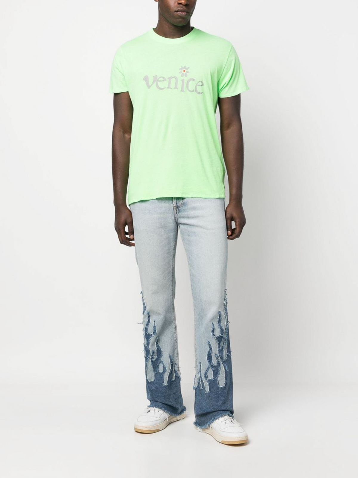 Shop Erl Printed Cotton T-shirt In Green