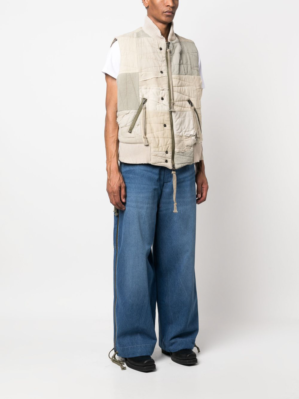 Shop Greg Lauren Utility Quilted Vest In Beige