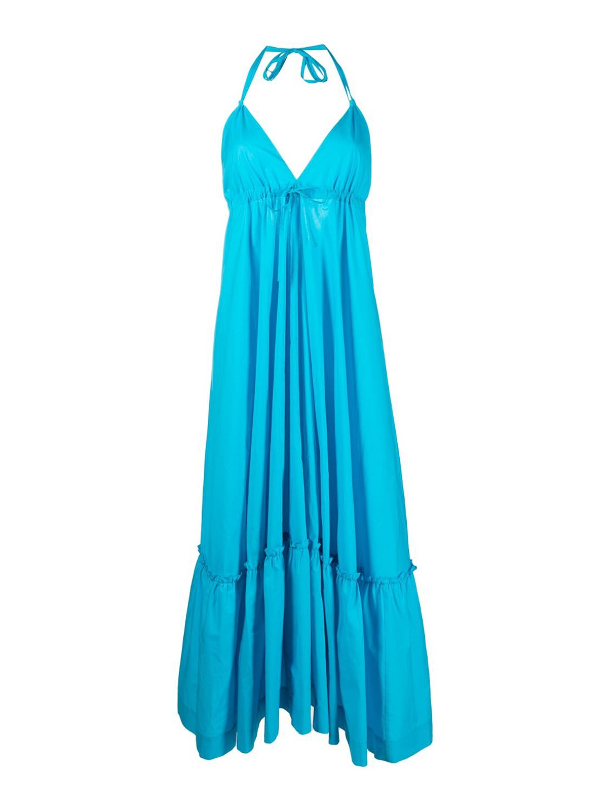 Shop P.a.r.o.s.h V Neck Long Dress In Blue