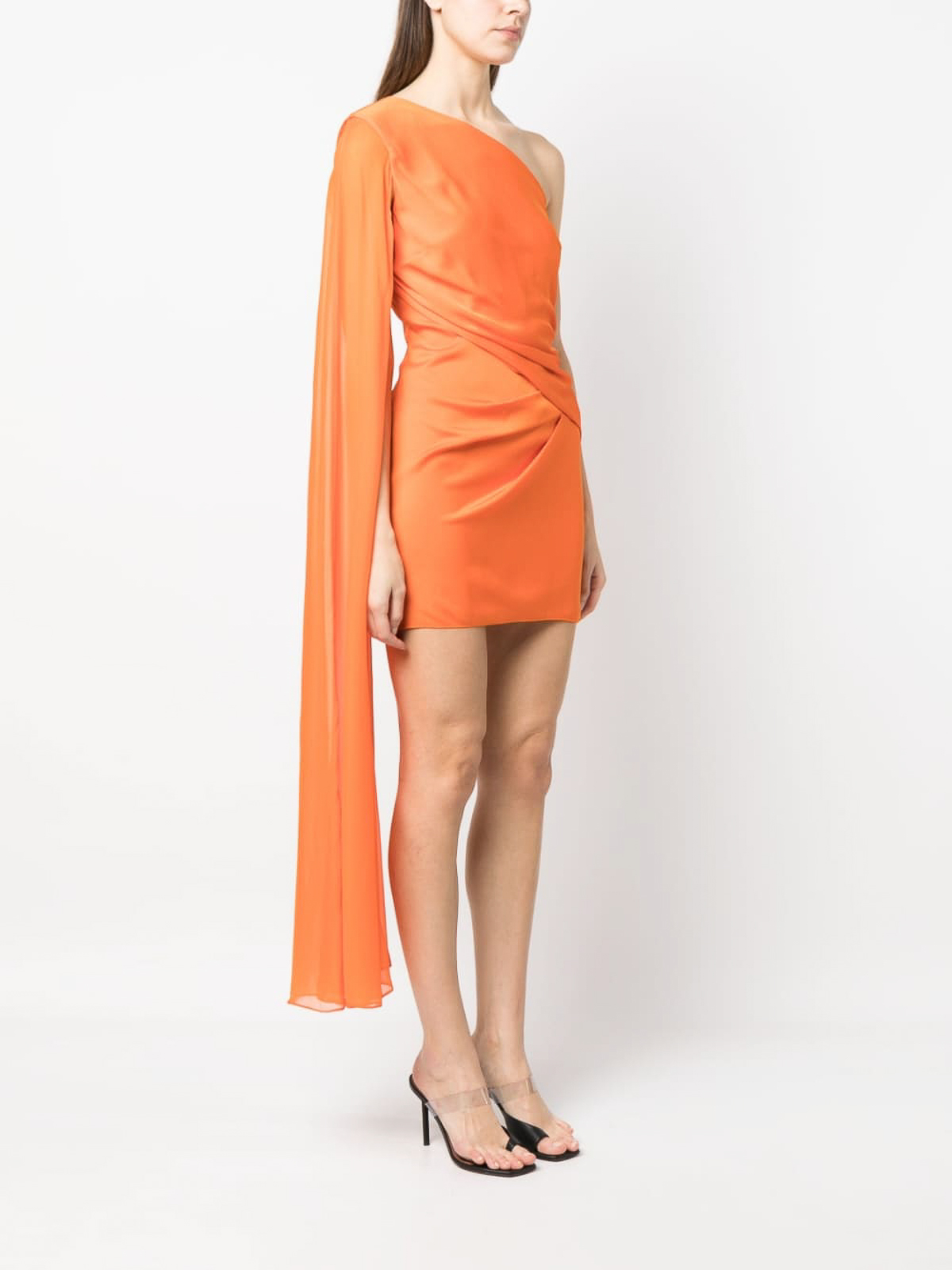 Shop Roland Mouret Asymmetric Silk Crepe Mini Dress In Naranja