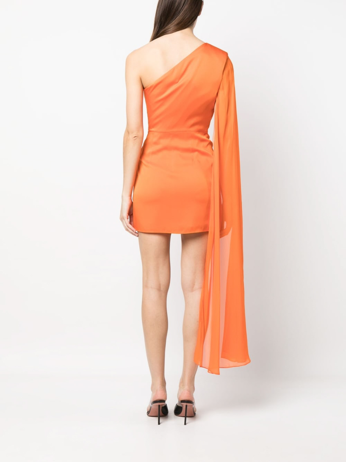 Shop Roland Mouret Asymmetric Silk Crepe Mini Dress In Naranja