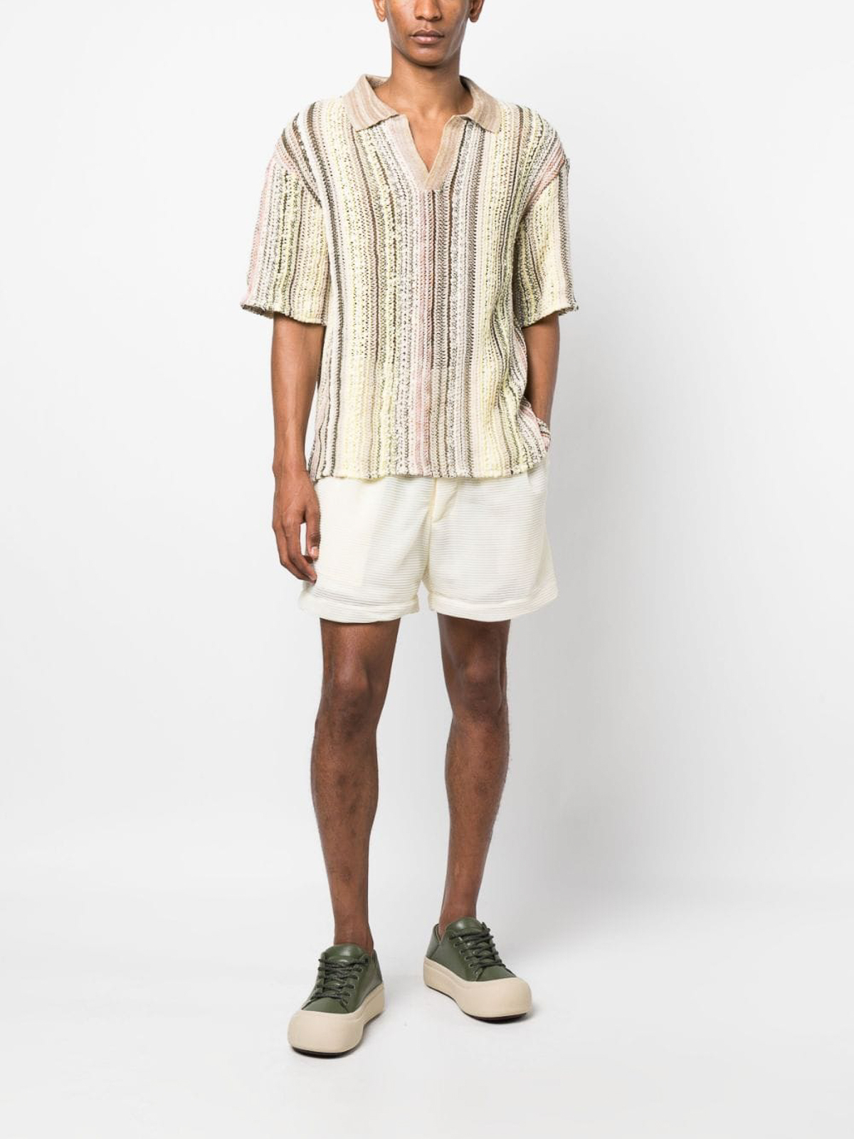 Shop Vitelli Linen Blend Cotton Polo Shirt In Multicolour