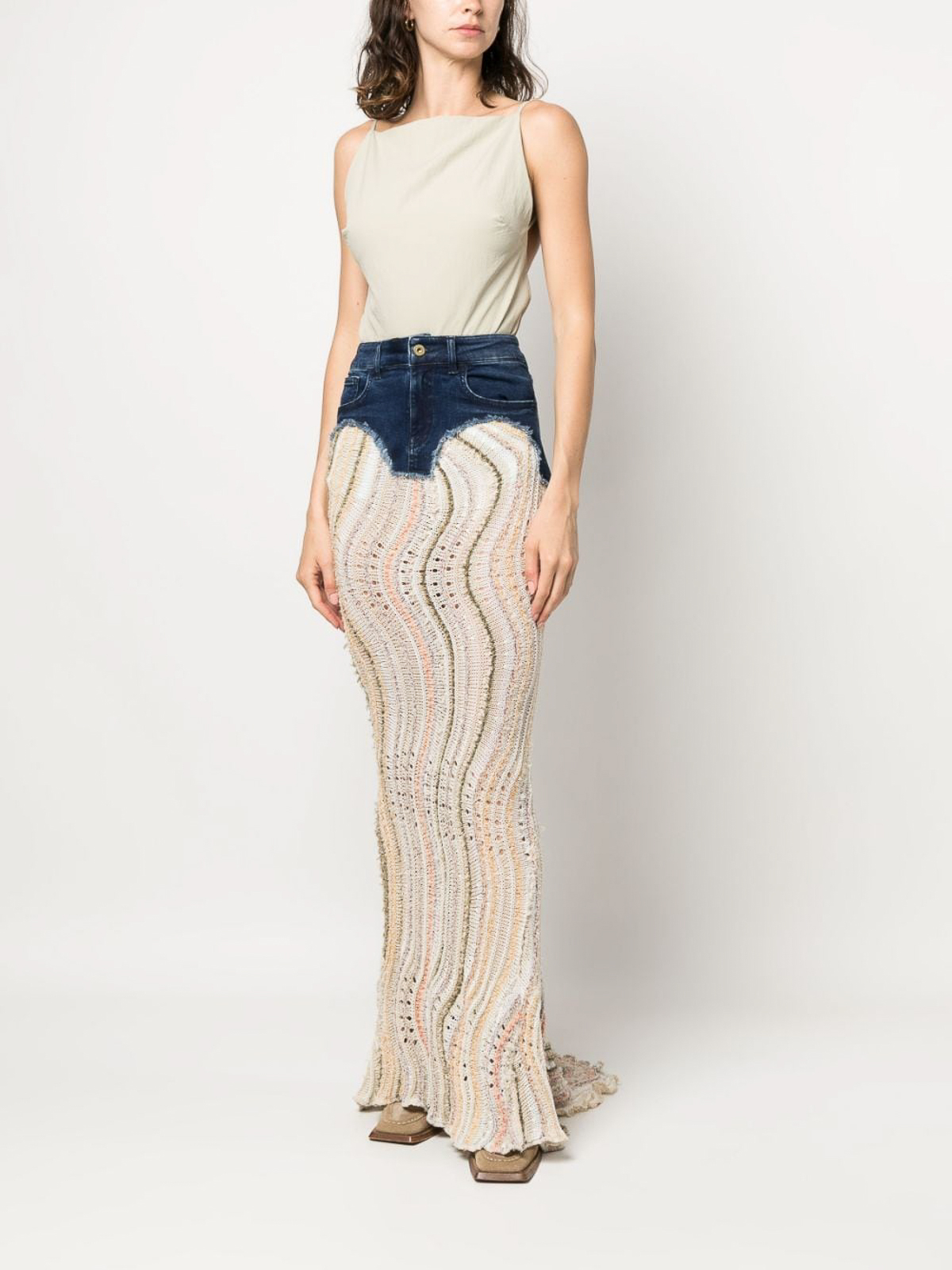 Shop Vitelli Denim Mermaid Skirt In Multicolour