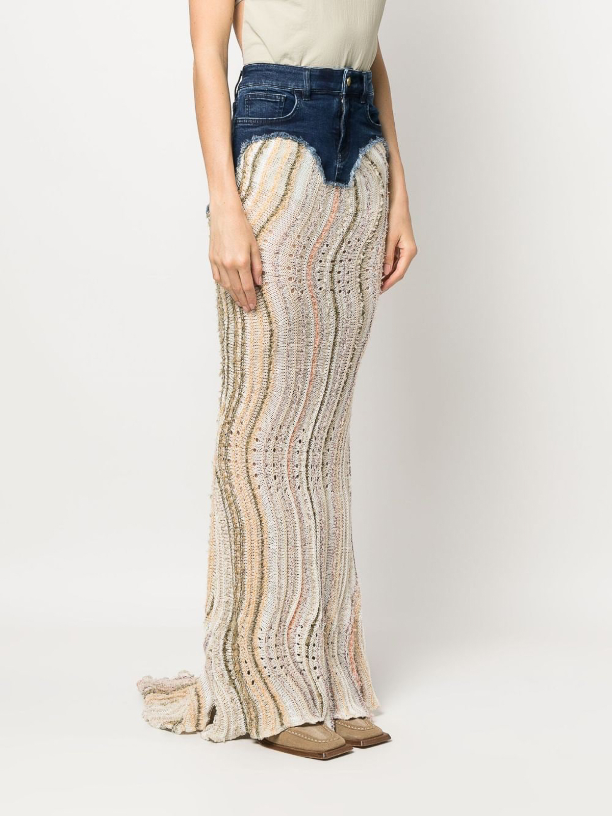 Shop Vitelli Denim Mermaid Skirt In Multicolour
