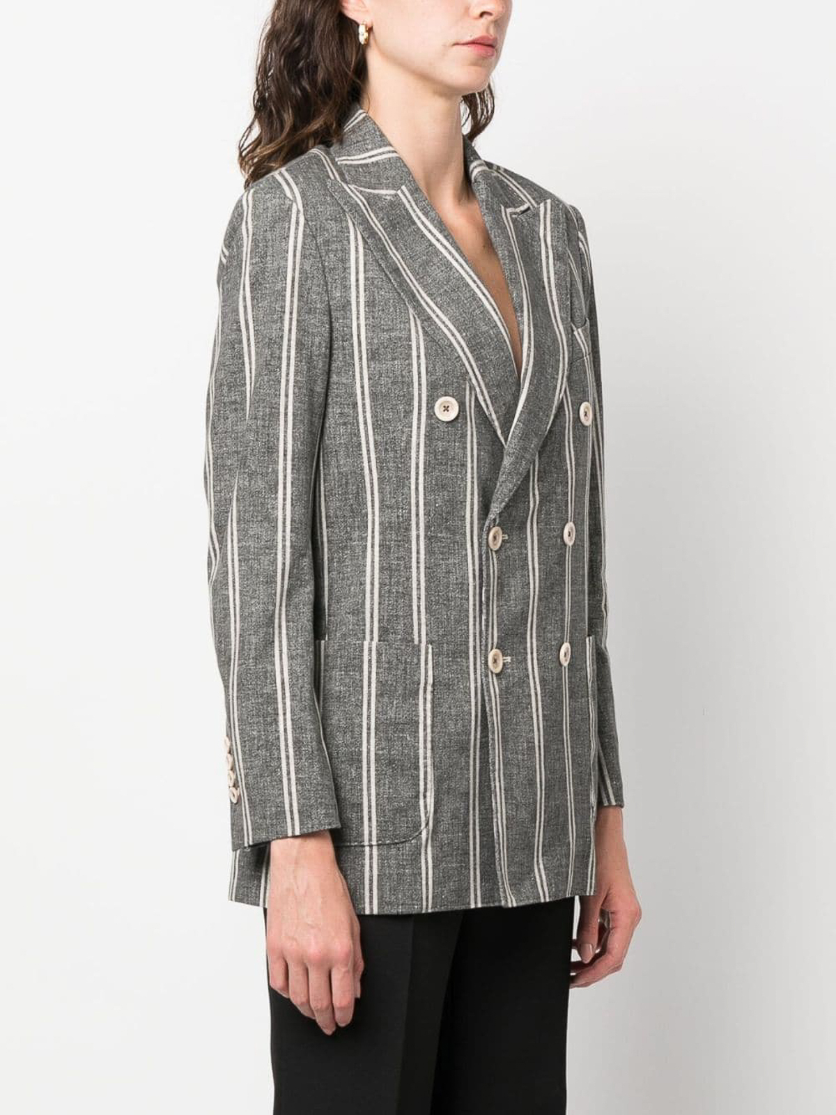 Shop Circolo 1901 Striped Double-breasted Jacket In Black