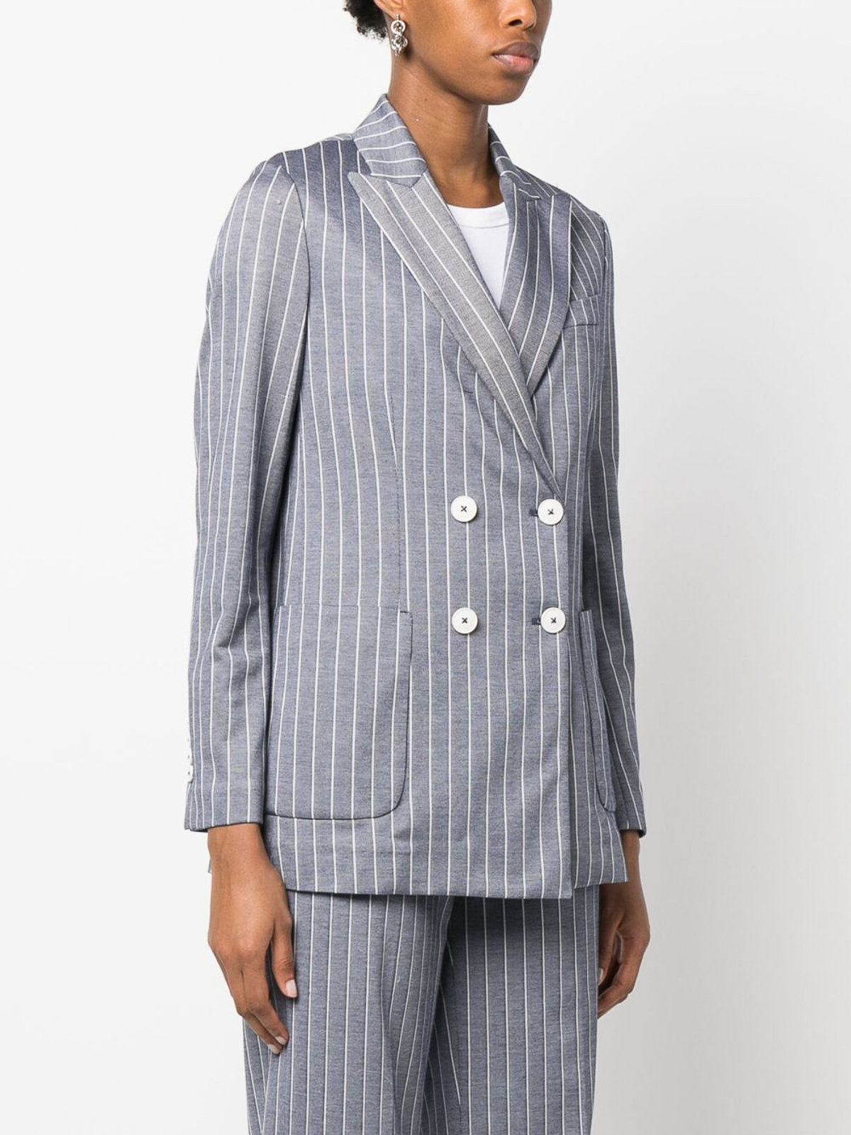 Shop Circolo 1901 Striped Double-breasted Jacket In Blue