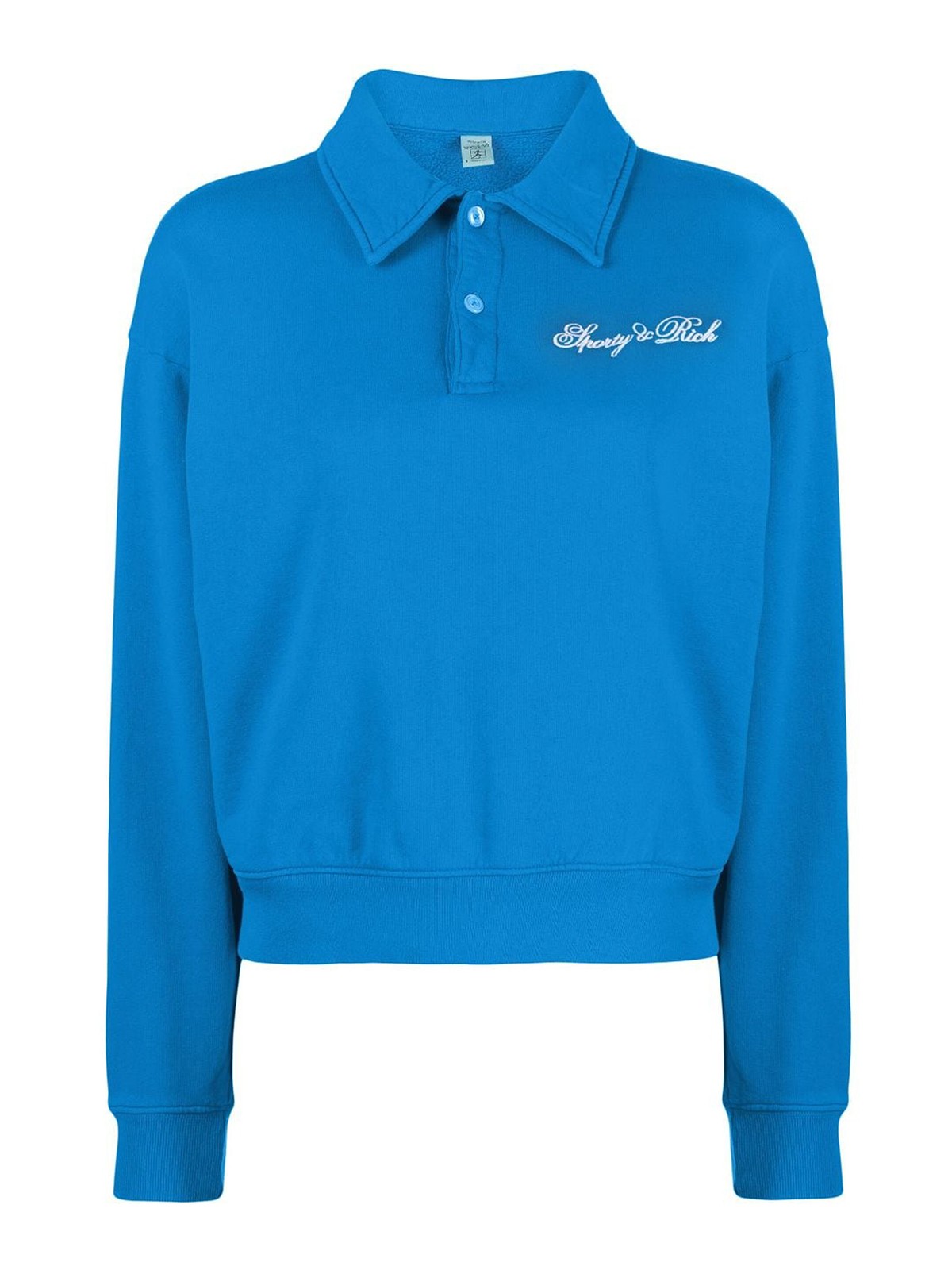 Sporty And Rich Cursive Logo Cotton Polo Shirt In Blue