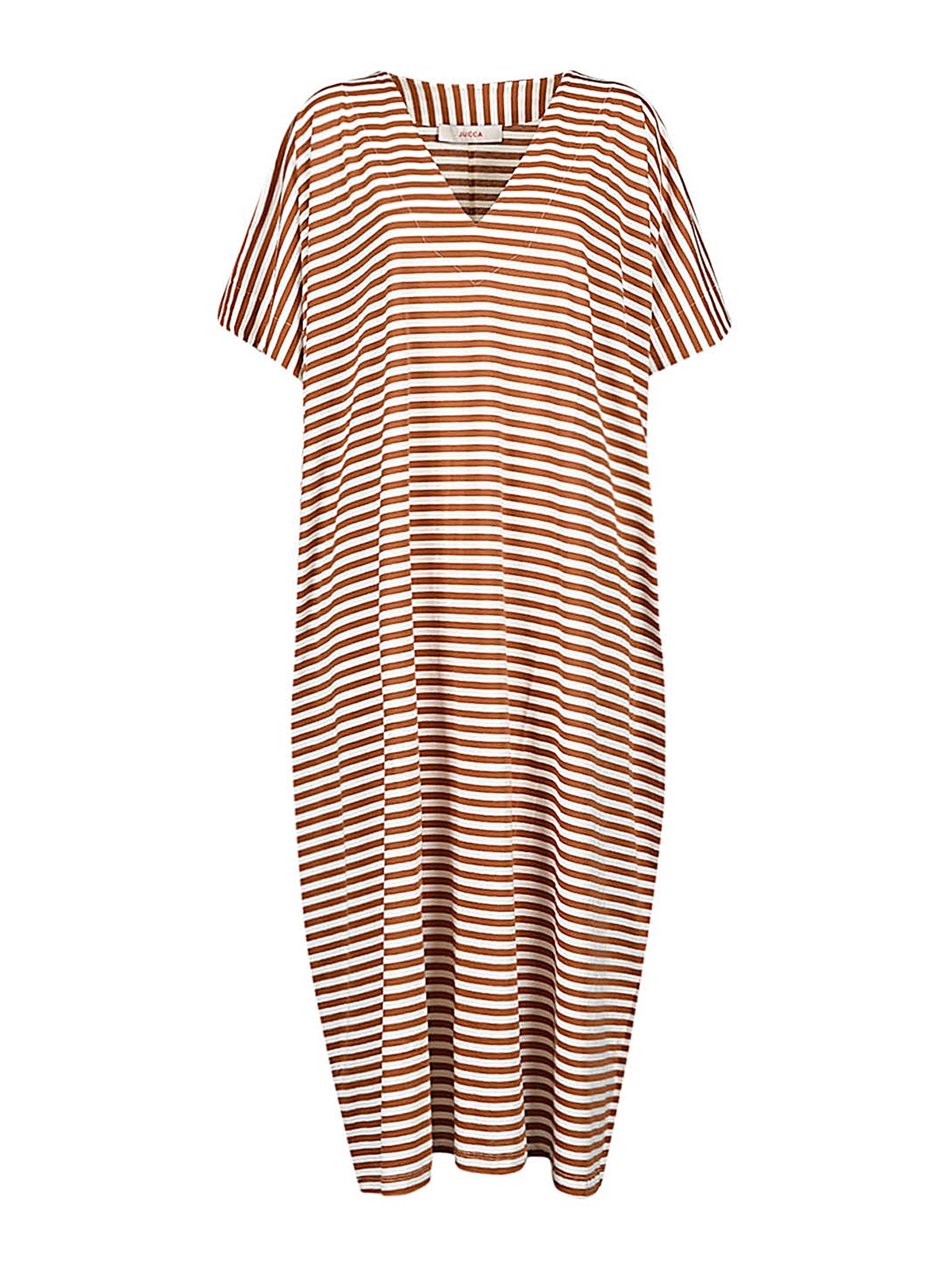 Jucca Cotton Striped Kaftan Long Dress In Brown