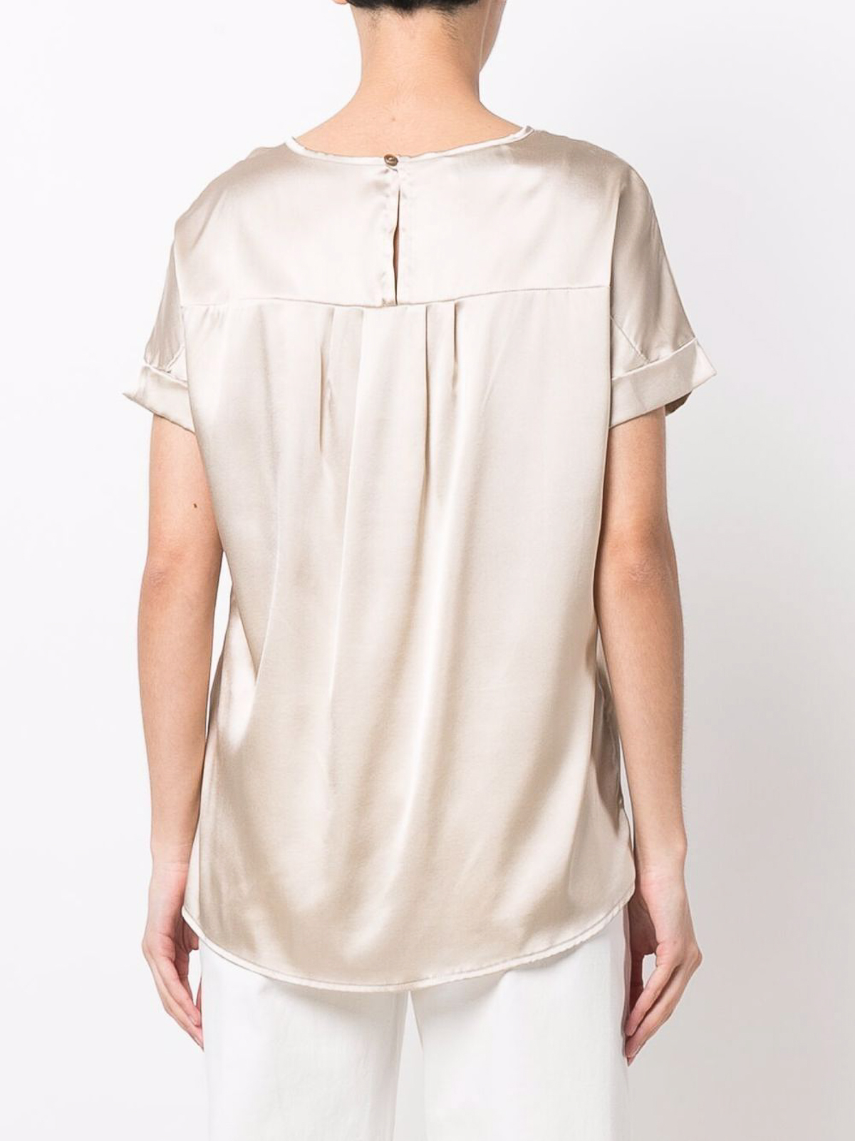 Shop Snobby Sheep Silk Round Neck Shirt In Beis