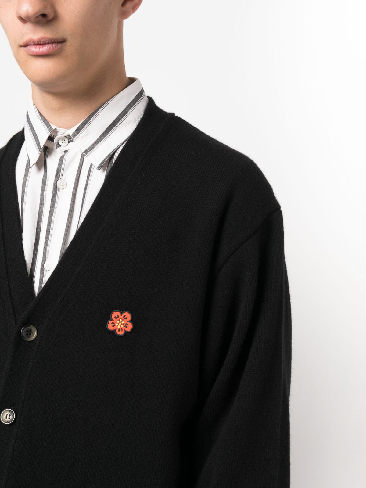 Shop Kenzo Boke Flower Wool Cardigan In Black