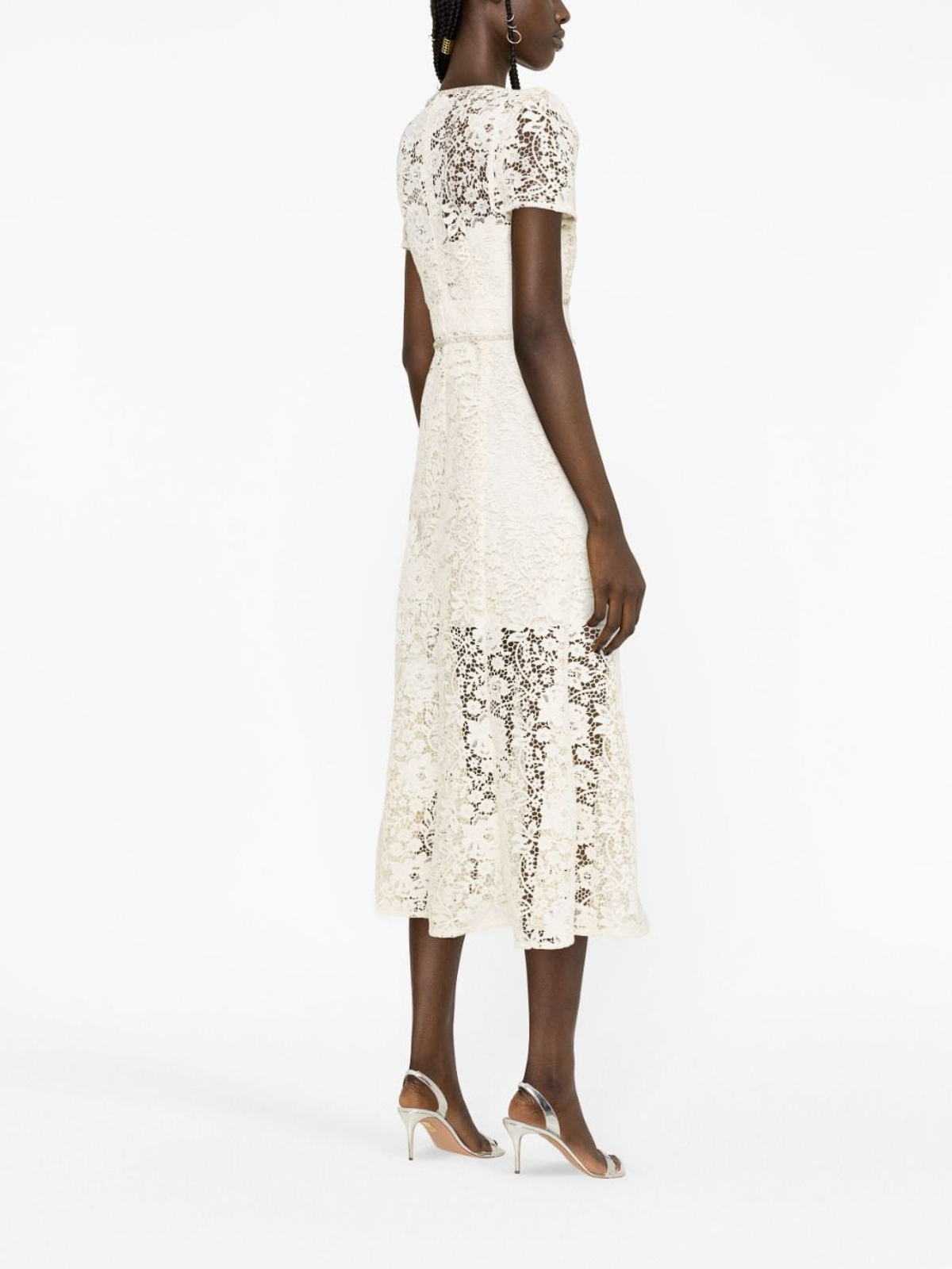 knee length dresses for ladies White Floral Lace Midi Dress – self-portrait
