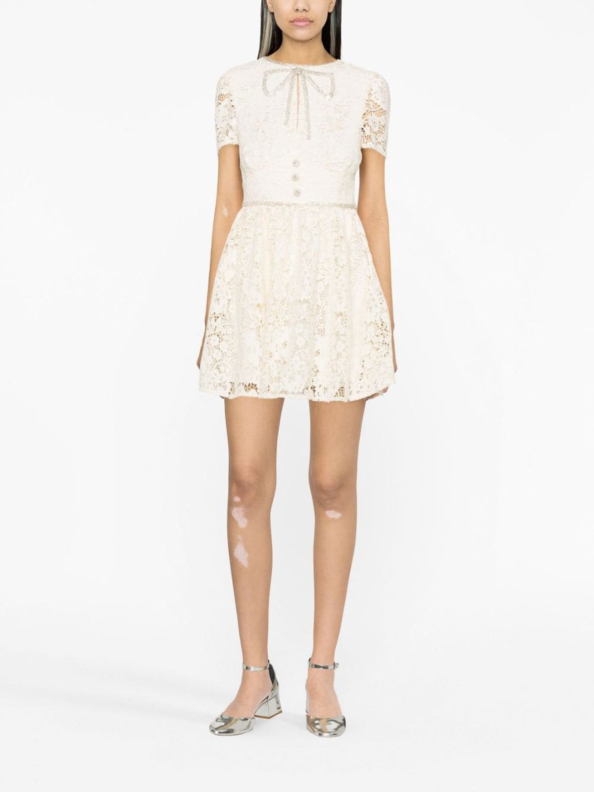 Self Portrait Lace short dress - Beige - Women|PF23035SCREAM