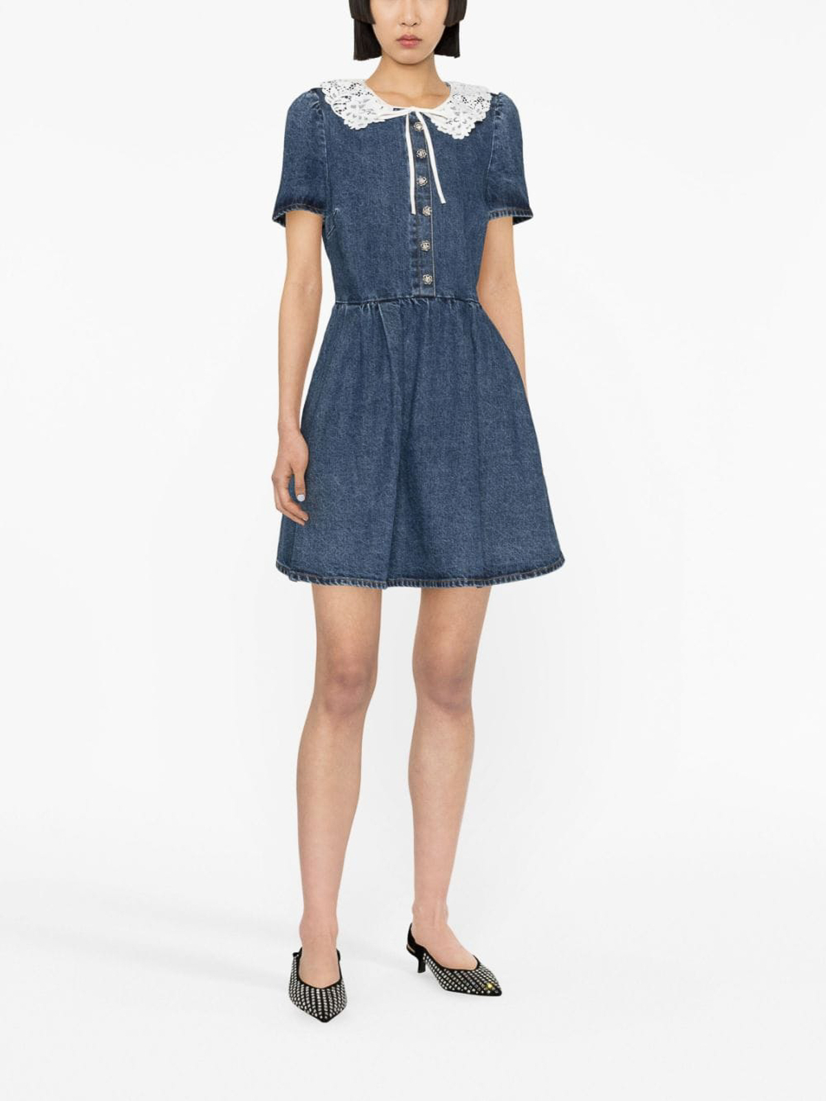 Self Portrait Lace collar denim mini dress - Blue|PF23813SBLUE