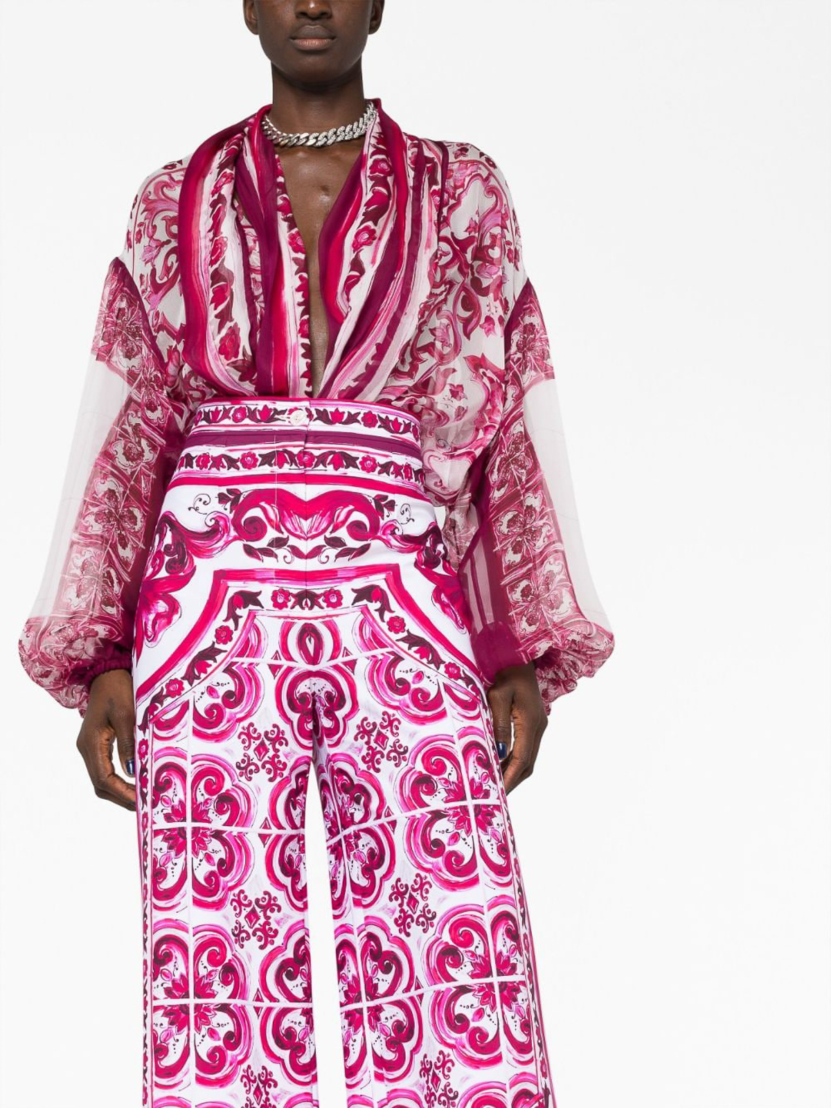 Dolce & Gabbana Majolica print wide leg trousers