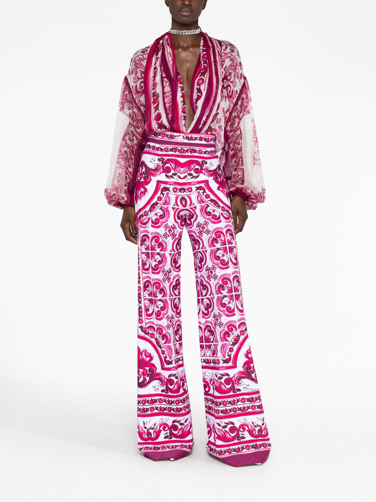 Dolce & Gabbana Majolica print wide leg trousers