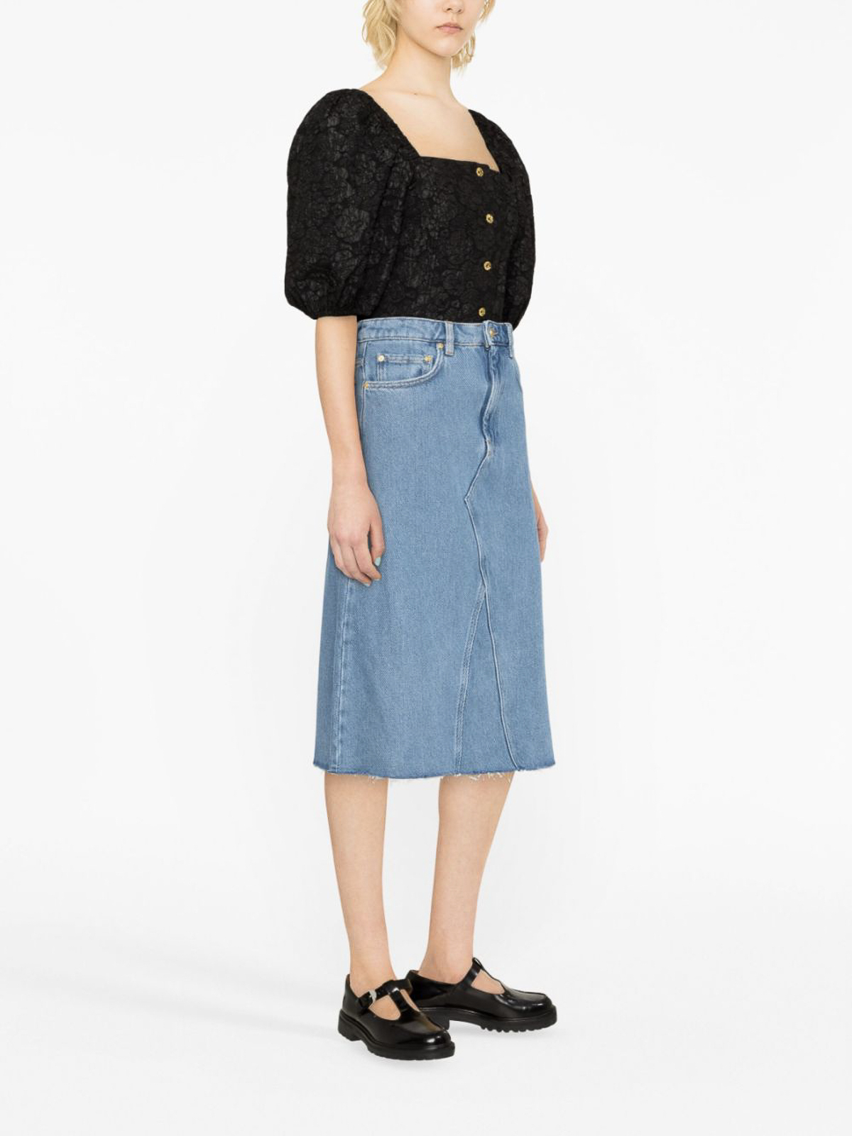 Shop Ganni Denim Organic Cotton Midi Skirt In Blue